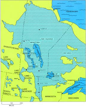Approximate total extent of glacial Lake Agassiz.